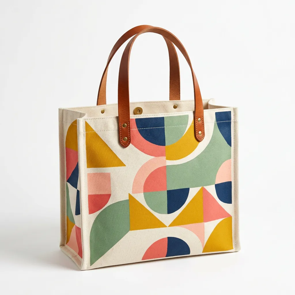 Geometric Print Canvas Tote